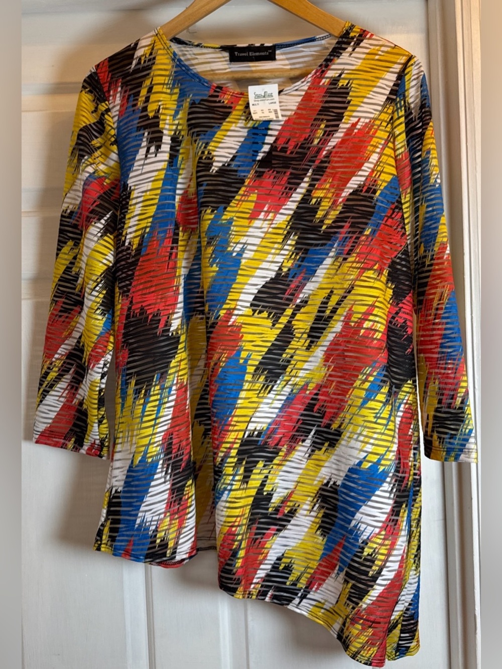 Travel Elements Asymmetric Boho Multicolor Brushstroke Print Tunic Size Large